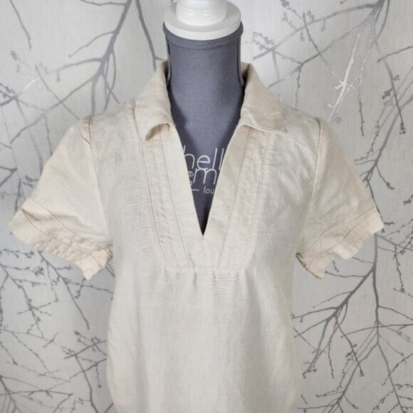 Banana Republic Oatmeal Beige 100% Linen Side Slit Maxi Shirt Dress - Picture 3 of 6